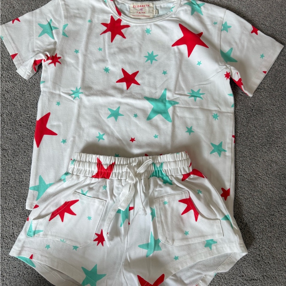 Elisabeth and Faith Starry Patriotic Set - White with Red and Blue Stars